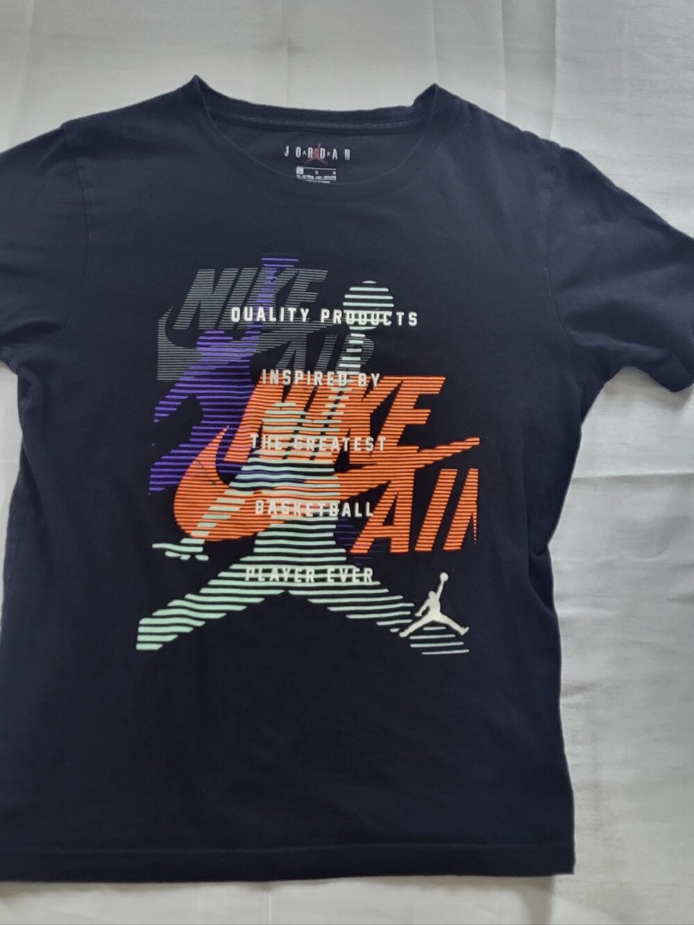Nike Navy Short-Sleeve Graphic Tee with Orange & Purple Accents
